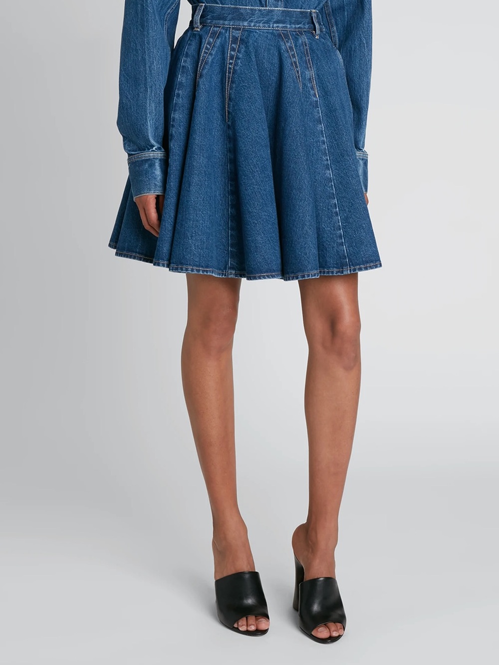 Alaia blue denim skater pleated jean skirt - Picture 2 of 12
